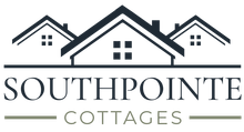 Southpointe Cottages logo with stylized rooftops and gray text