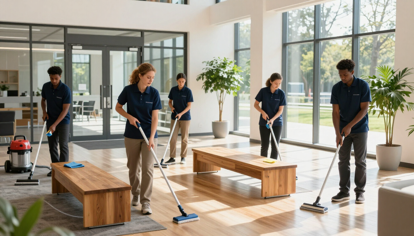 Professional cleaning supplies for commercial office janitorial service.