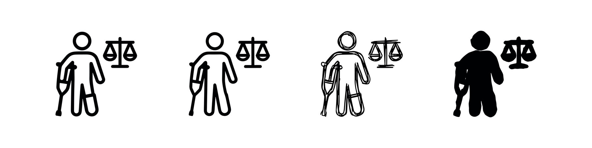 Person with crutches and scales of justice icon variations for disability law