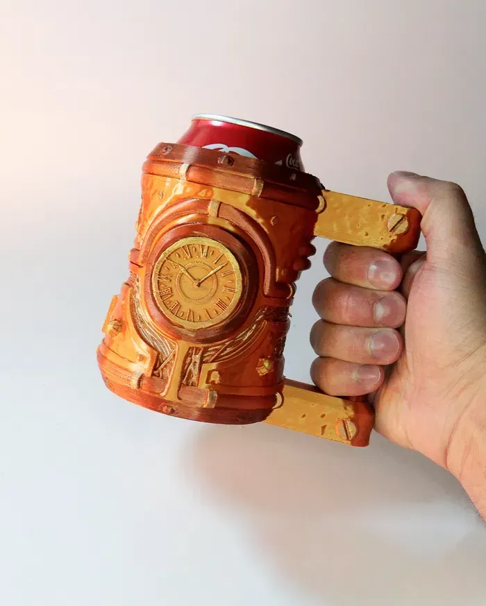 A person is holding a mug with a clock on it