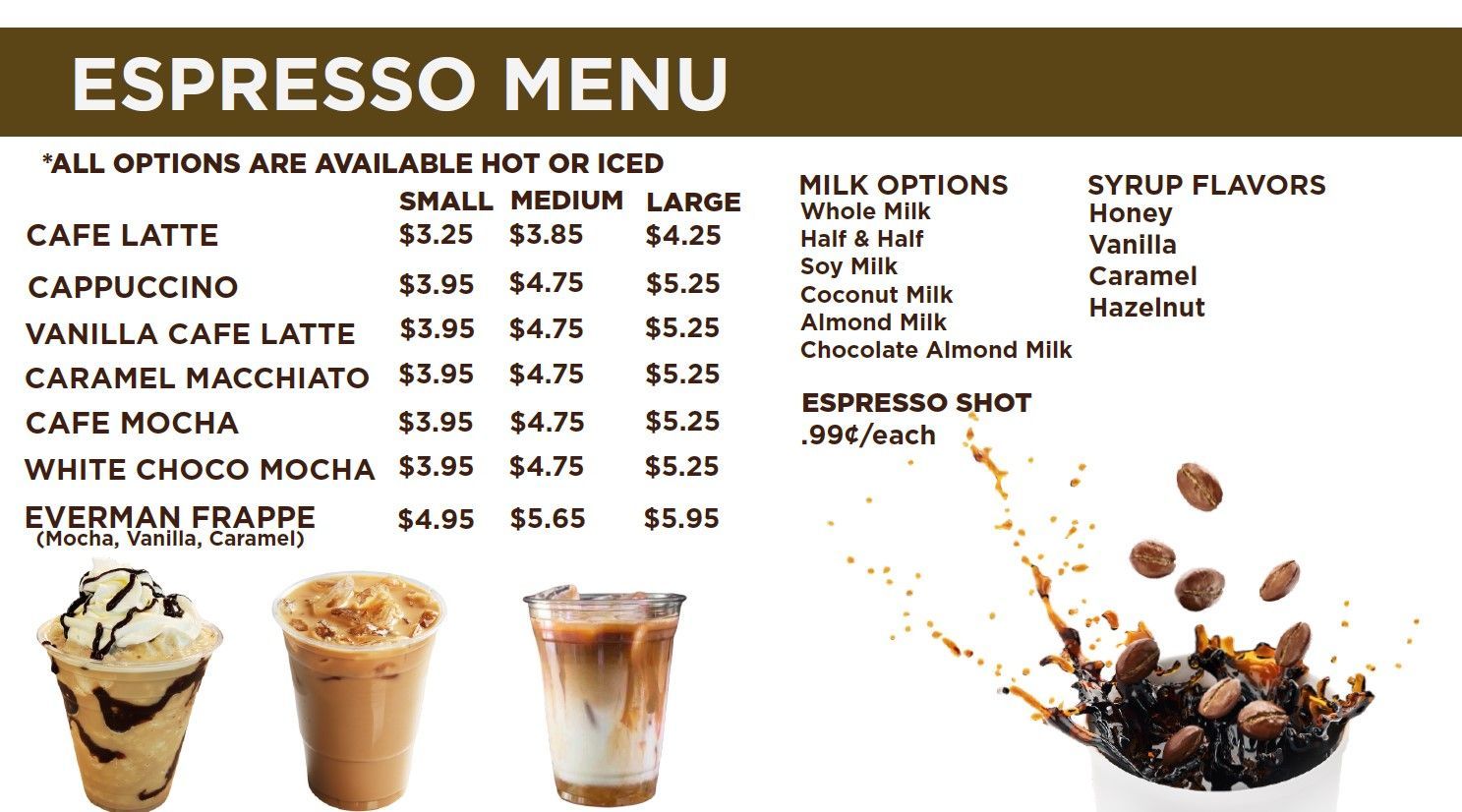 Espresso Menu at Nine Mile Café