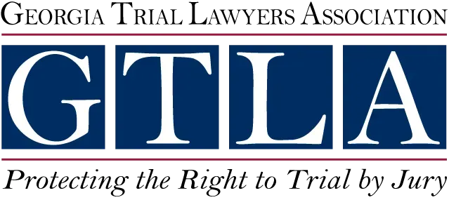 Georgia Trial Lawyers Association GTLA logo with blue and red text and “Protecting the Right to Trial by Jury” tagline