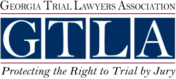Georgia Trial Lawyers Association GTLA logo with blue and red text and “Protecting the Right to Trial by Jury” tagline