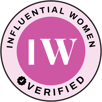 Influential Women Verified badge with pink circle and white IW letters