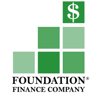 Foundation Finance Company logo with green squares and white dollar sign above black text