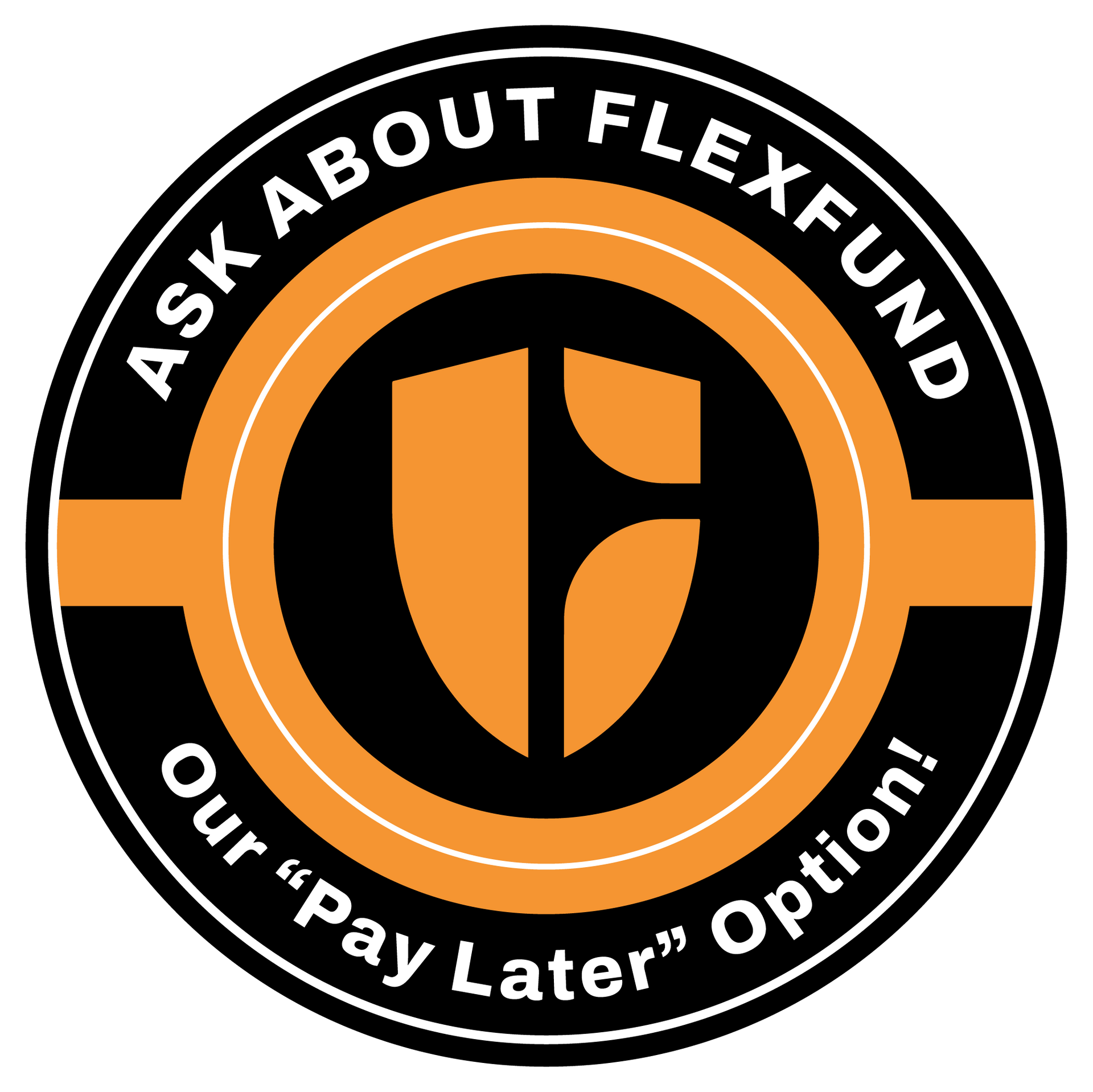 Black and orange FlexFund badge reading “Now Offering FlexFund” and “Allows You to Pay at Closing!”