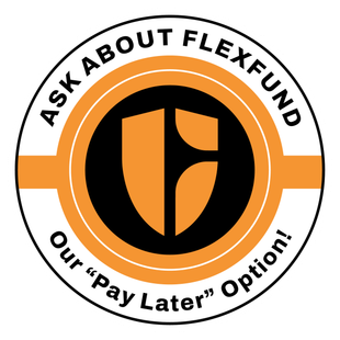 Black and orange FlexFund badge reading “Now Offering FlexFund” and “Allows You to Pay at Closing!”