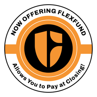 Black and orange FlexFund badge reading “Now Offering FlexFund” and “Allows You to Pay at Closing!”