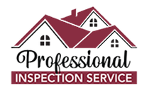 Logo for Professional Inspection Service with stylized maroon house rooftops and text.