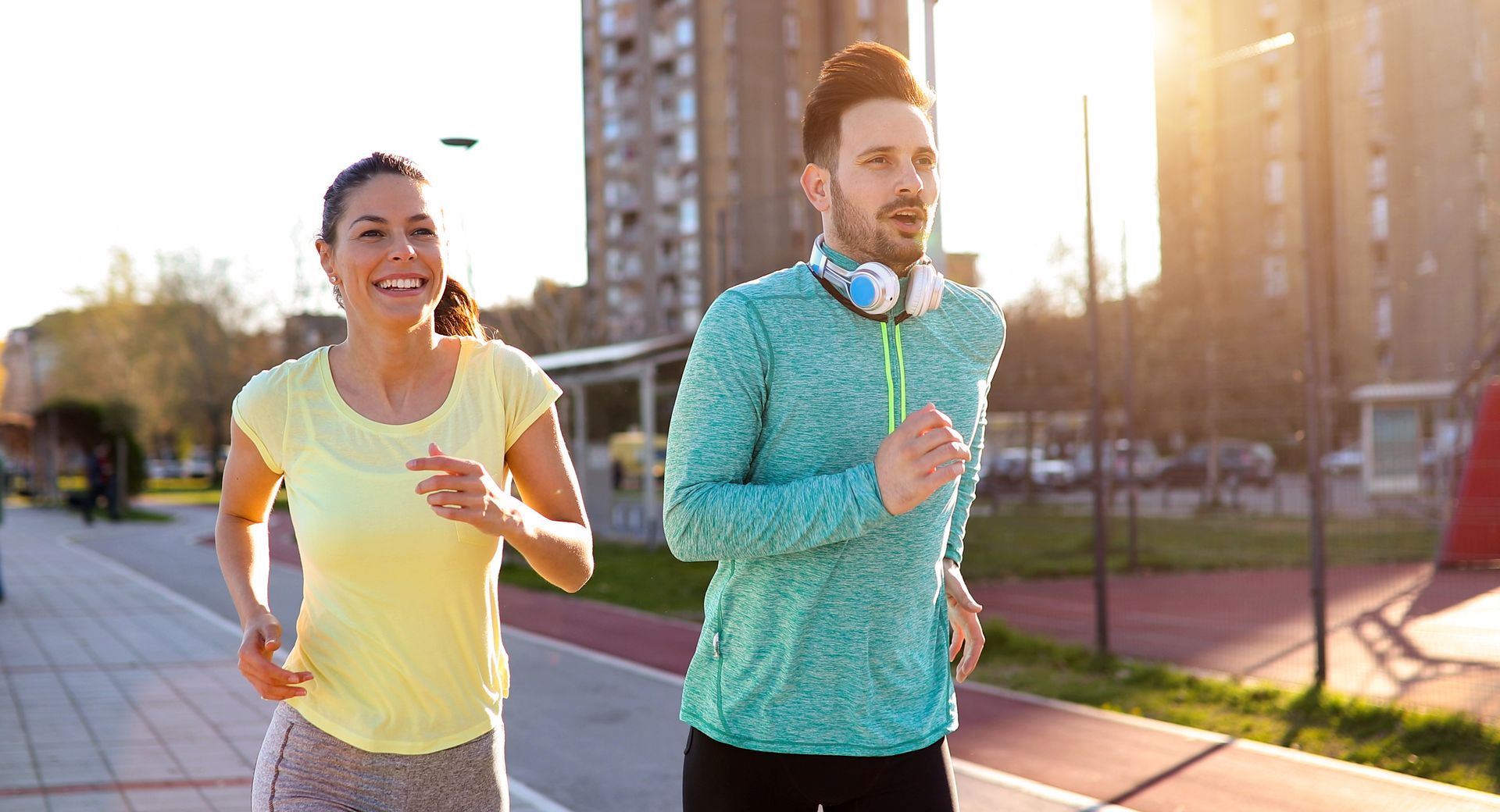 Man and woman jogging together