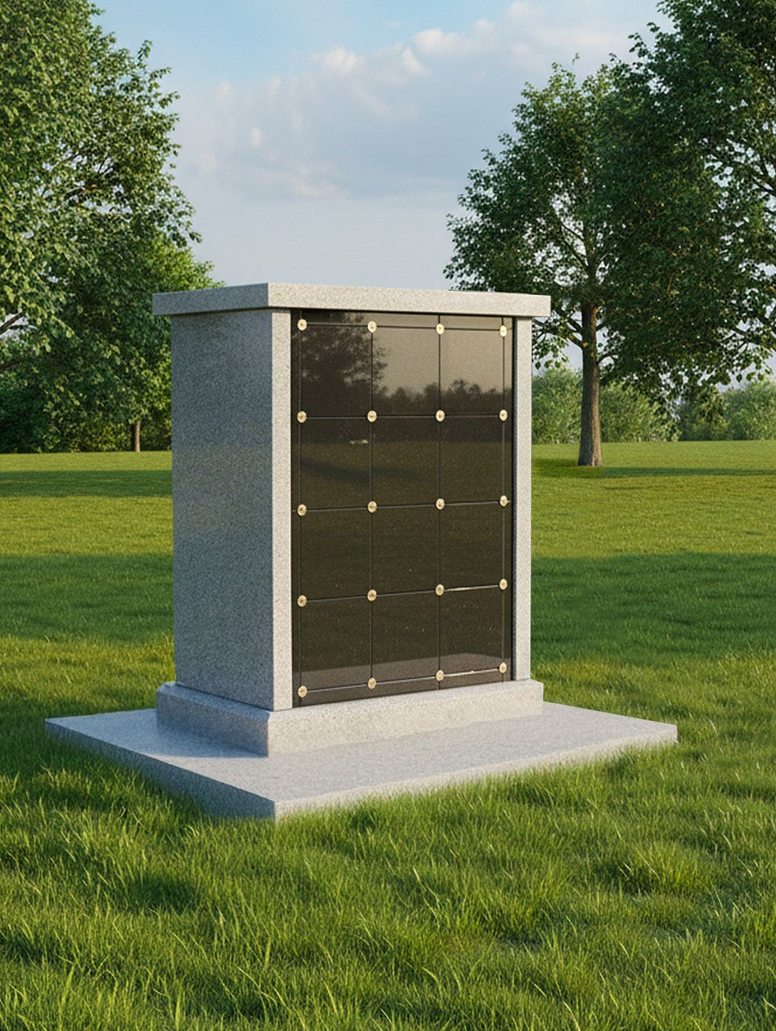 Polished dark granite upright monument with custom engraving