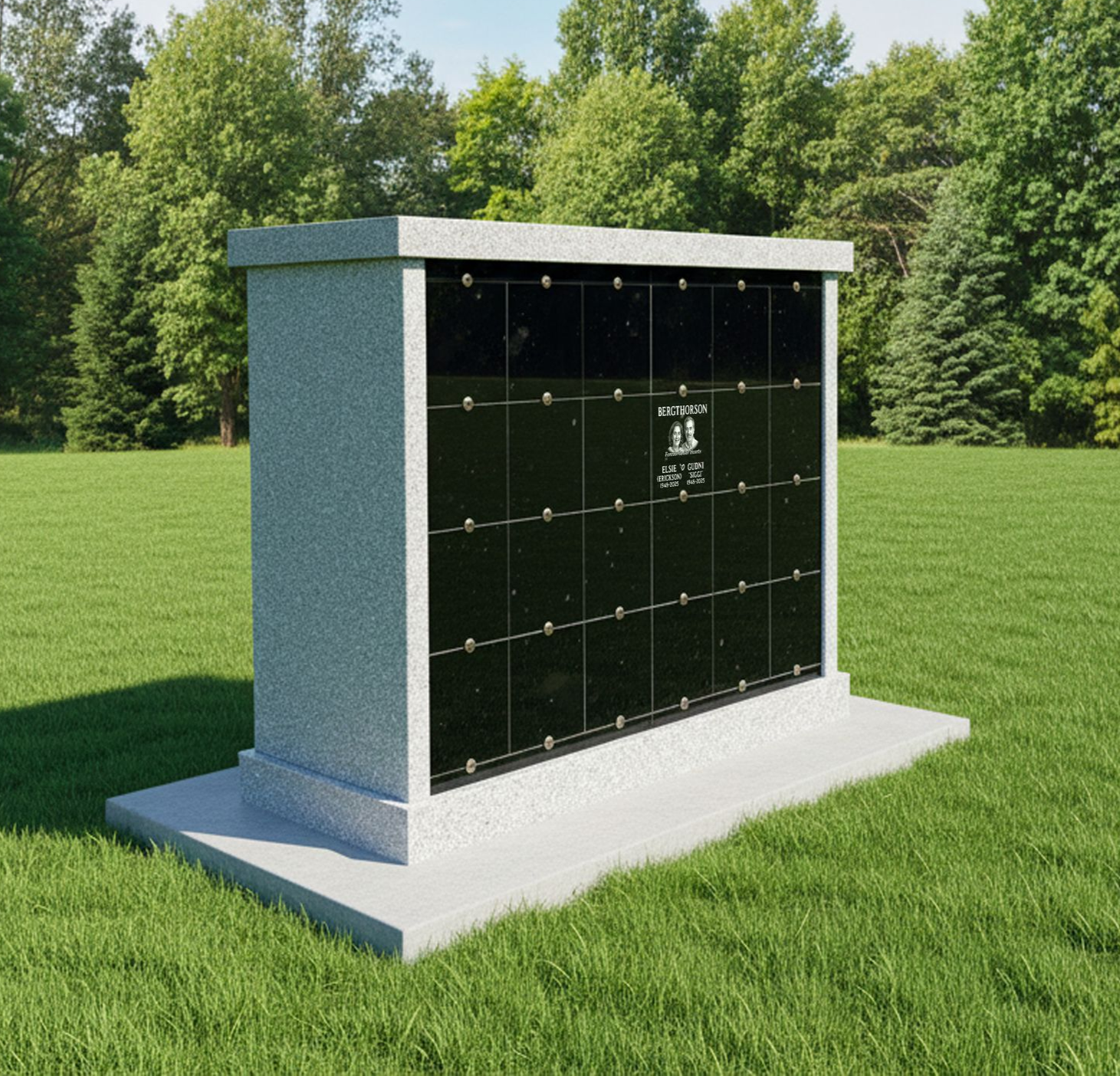 Polished dark granite upright monument with custom engraving