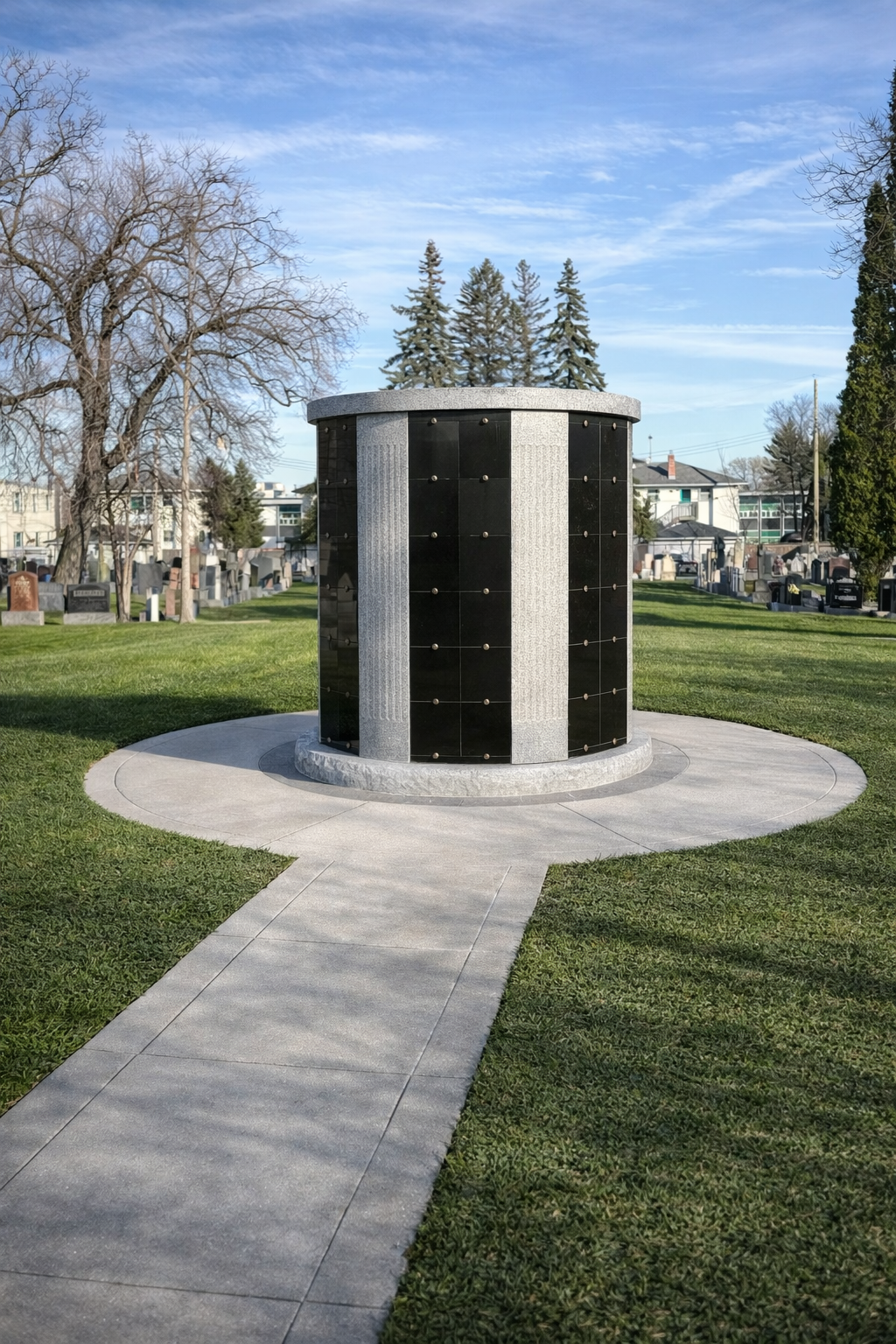 Polished dark granite upright monument with custom engraving