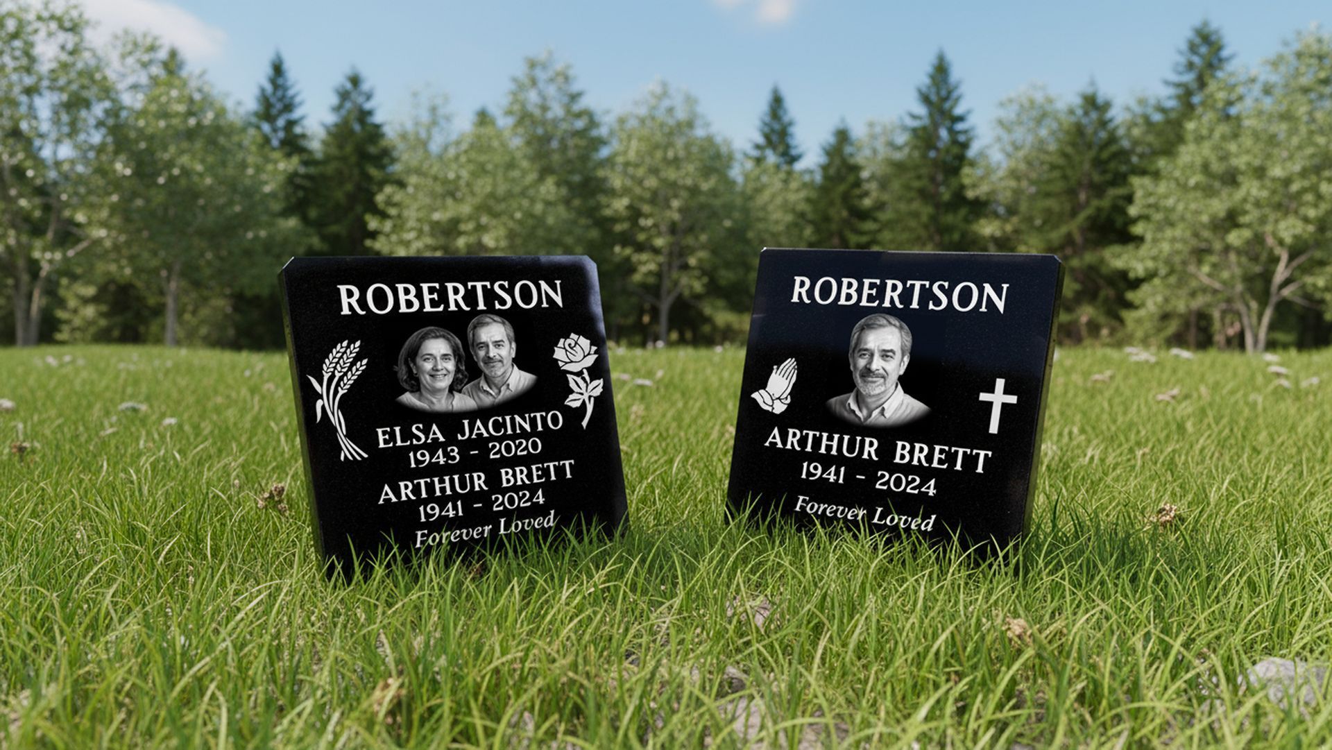 Polished dark granite upright monument with custom engraving
