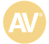 A yellow circle with the word av on it