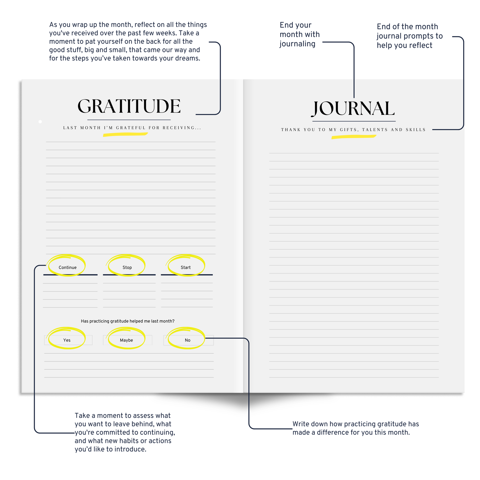 unlimited daily gratitude journal diary for women yellow refletions