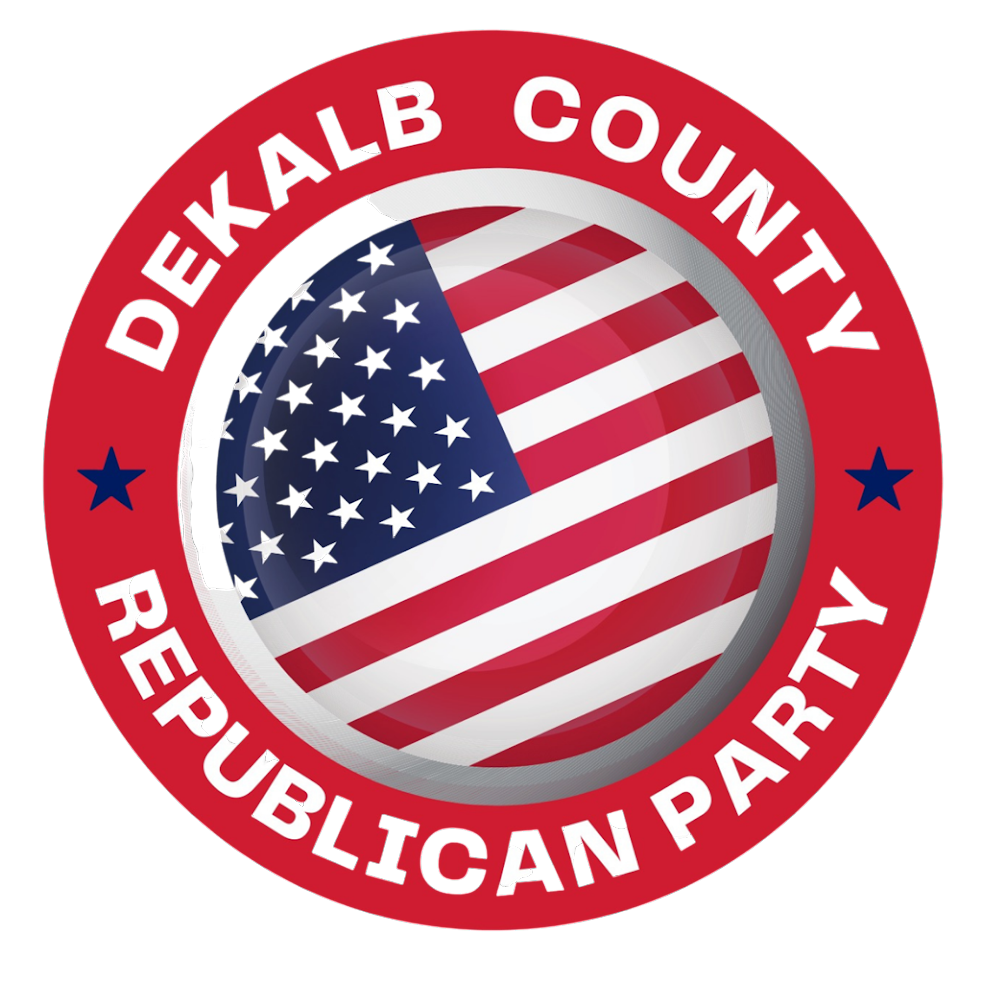 Dekalb County Republican Party logo with circular red, white, and blue American flag design
