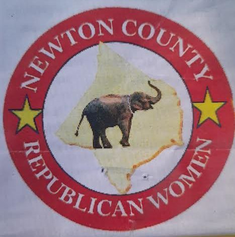 Newton County Republican Women logo with red ring, gold stars, and buffalo in the center
