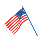 American flag waving on a blue pole