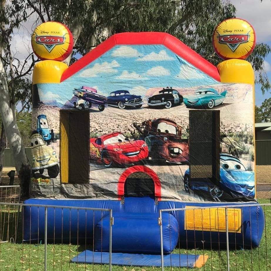Cars-Themed Inflatable Slide With Lightning Mcqueen on the Slide — Fun Time Amusements in Gracemere, QLD