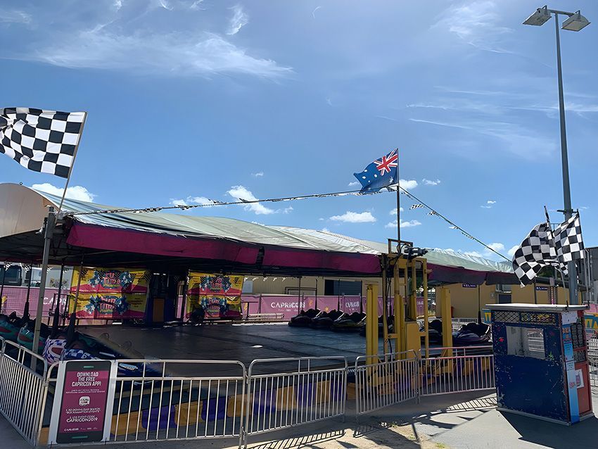 A Go Kart Track at a Carnival With Checkered Flags — Fun Time Amusements in Gracemere, QLD