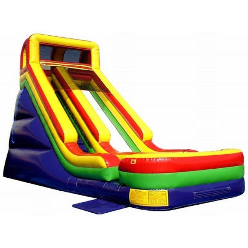 Inflatable Slide With Blue, Yellow, Red, and Green Sections, for Outdoor Use — Fun Time Amusements in Gracemere, QLD