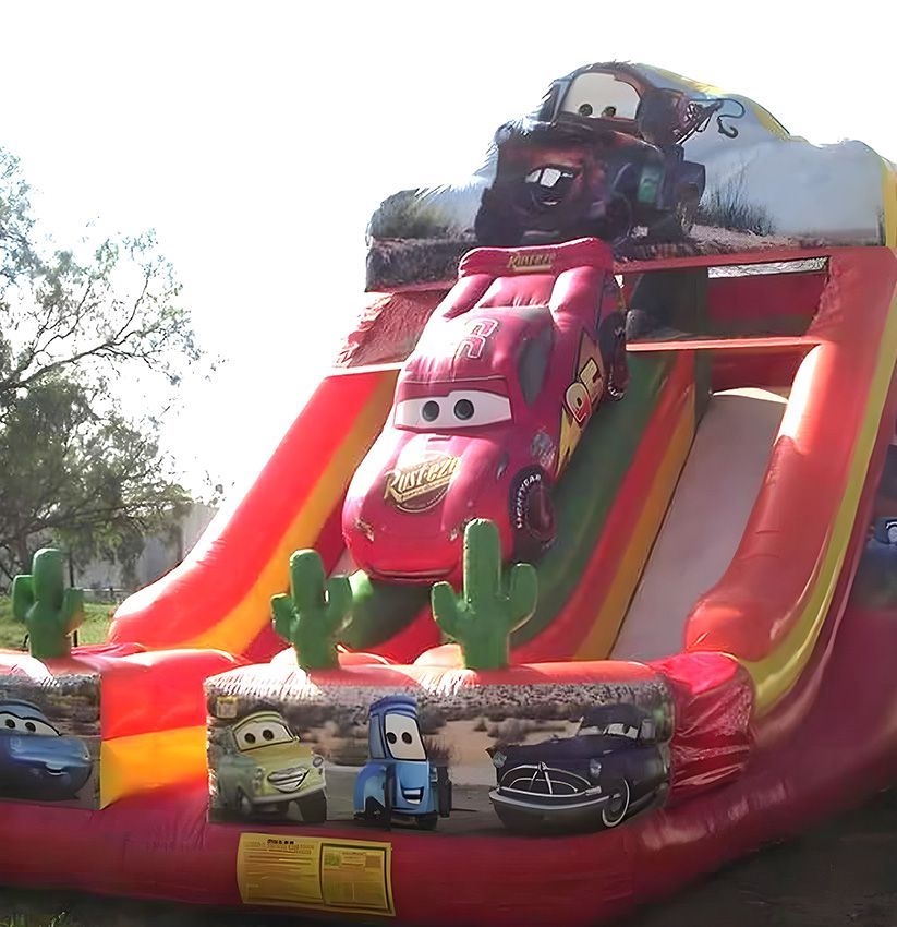 Cars-Themed Inflatable Slide With Lightning Mcqueen on the Slide — Fun Time Amusements in Gracemere, QLD