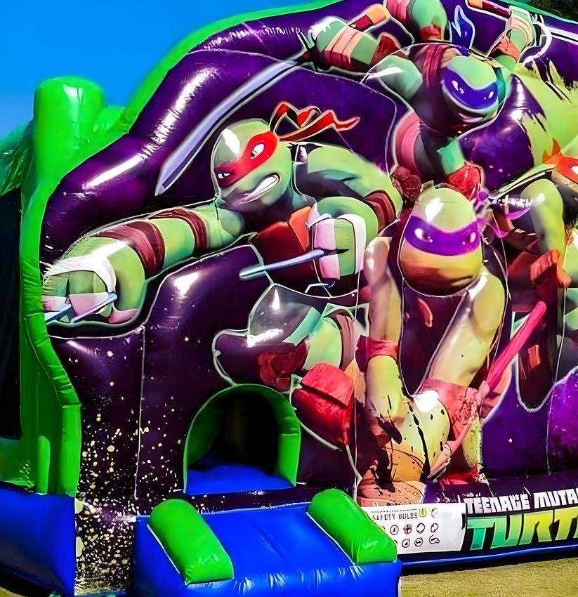 A Bouncy House With Teenage Mutant Ninja Turtles on It — Fun Time Amusements in Bundaberg, QLD