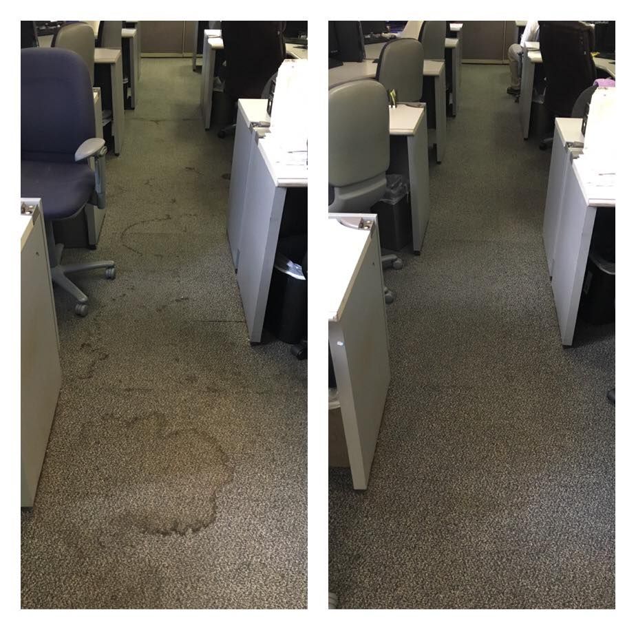 Carpet Master of Tulsa - A before and after photo of a dirty office floor