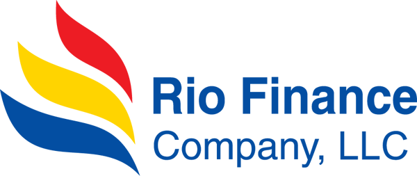 The logo for rio finance company llc has a red , yellow , and blue flame.