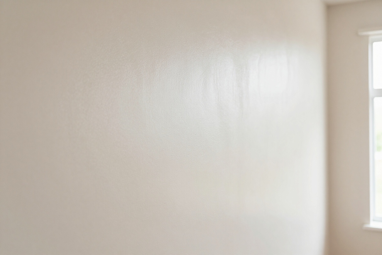Pared lisa de color blanco roto junto a una ventana en una habitación luminosa.