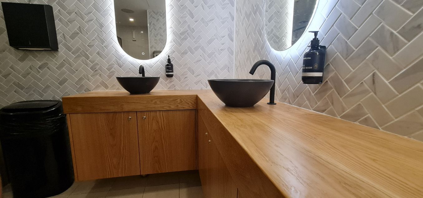 A Bathroom With Two Sinks And Two Mirrors — Logic Joinery In Fountaindale, NSW