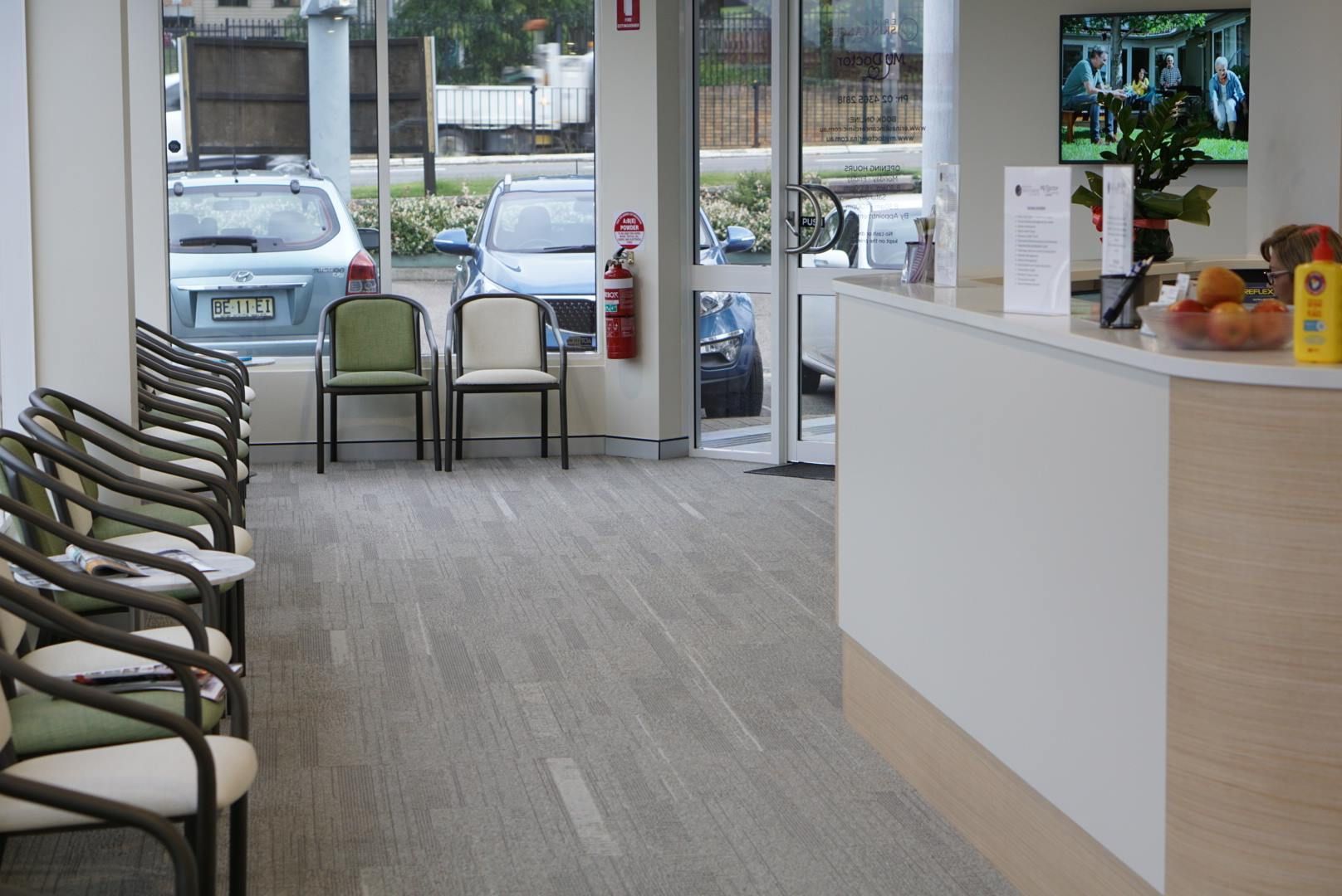 A Waiting Room With A Lot Of Chairs And A Counter — Logic Joinery In Fountaindale, NSW