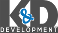 KD Development logo with gray letters and a blue ampersand