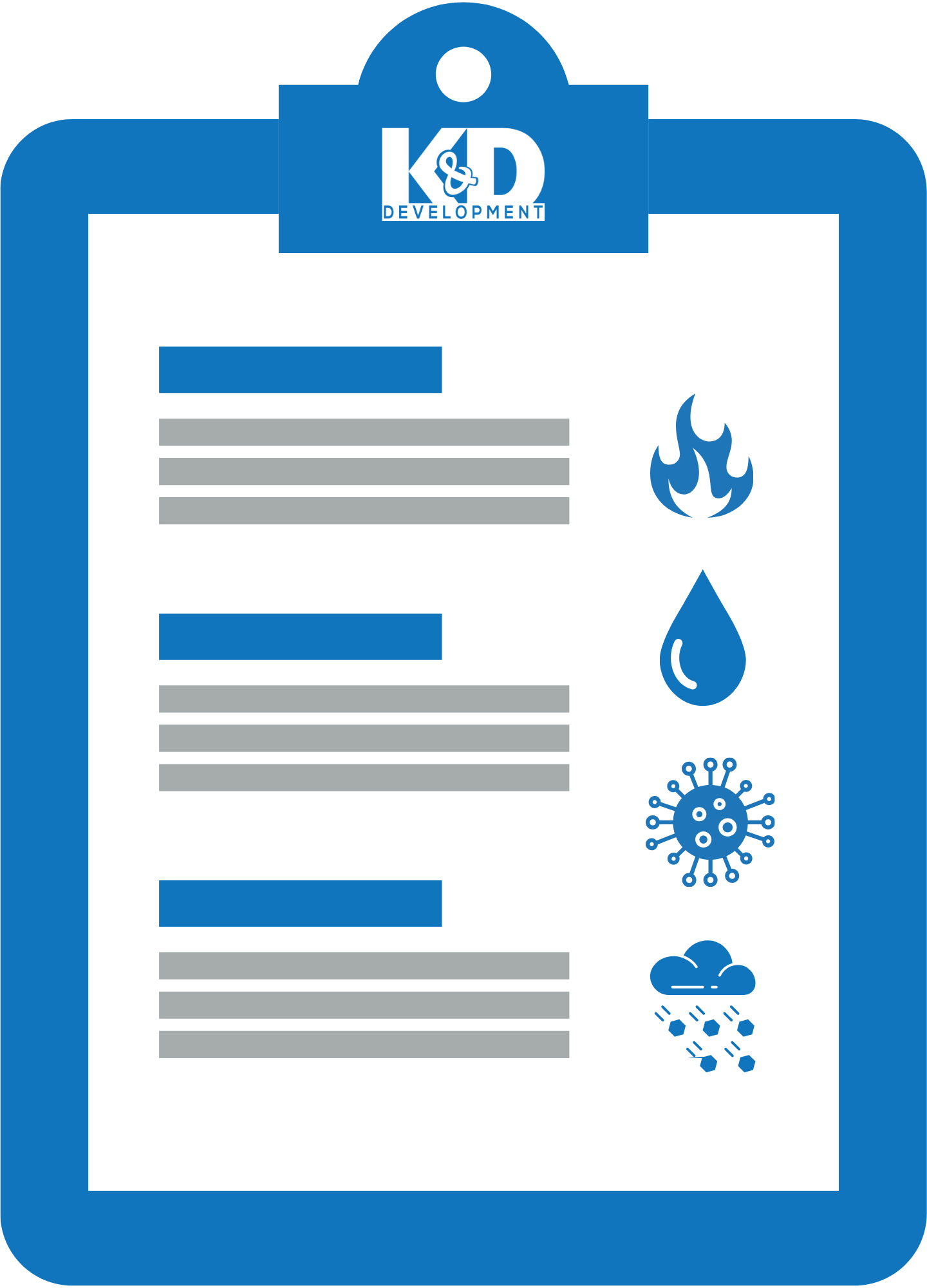 Blue clipboard checklist with weather icons on the right.