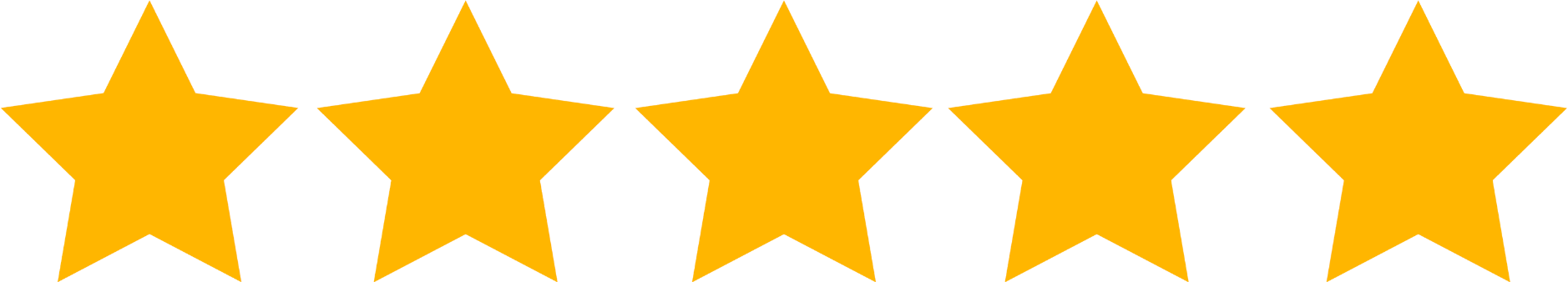 Five gold stars on a transparent background