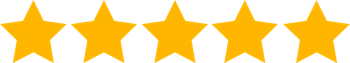 Five gold stars on a transparent background