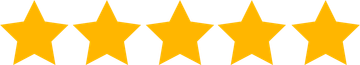 Five gold stars on a transparent background