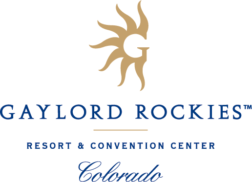 Gaylord Rockies Resort & Convention Center logo with gold sun and blue text on white background