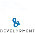Blue ampersand logo above the word “DEVELOPMENT” in gray on a white background
