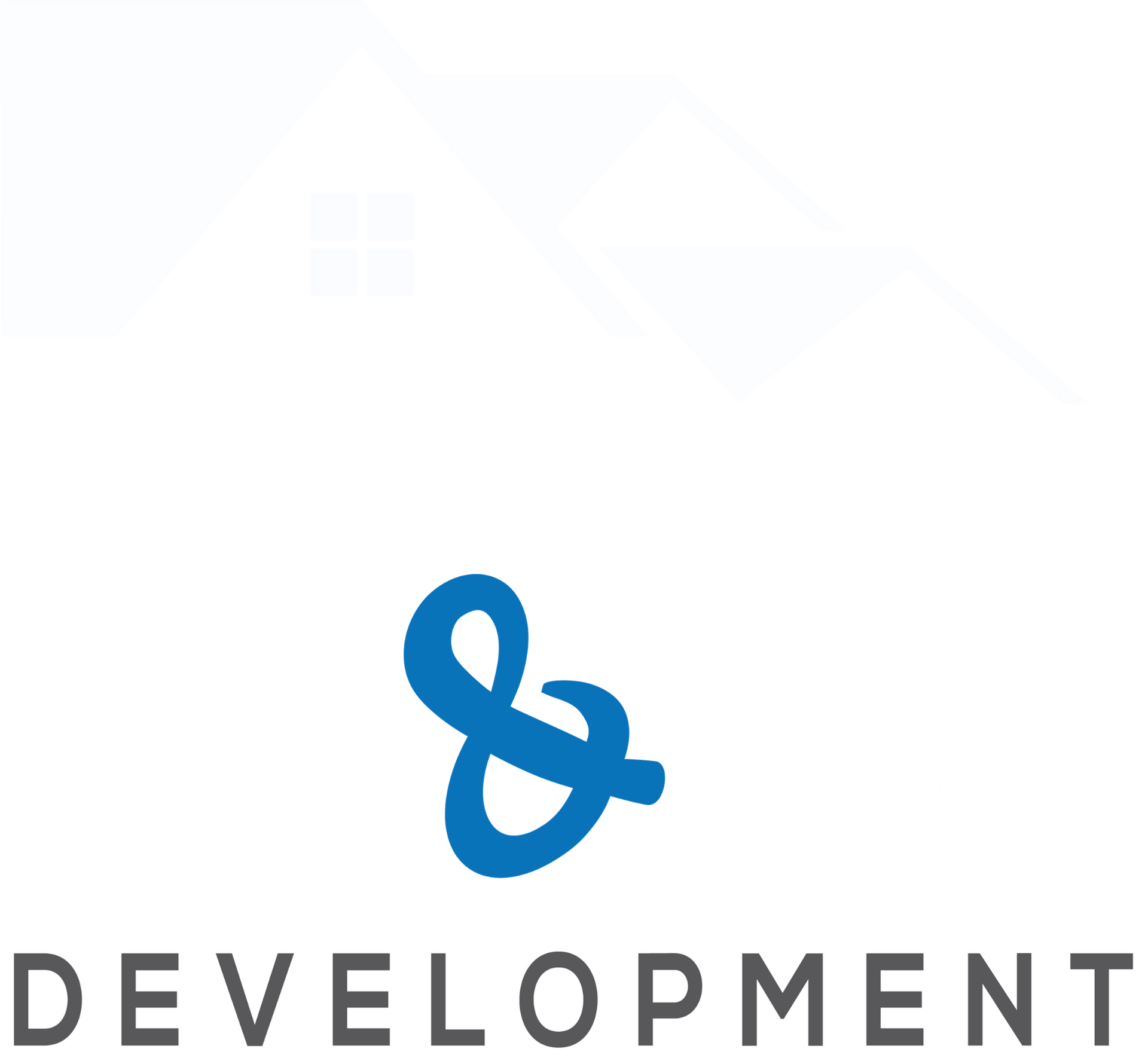 Blue ampersand logo above the word “DEVELOPMENT” in gray on a white background