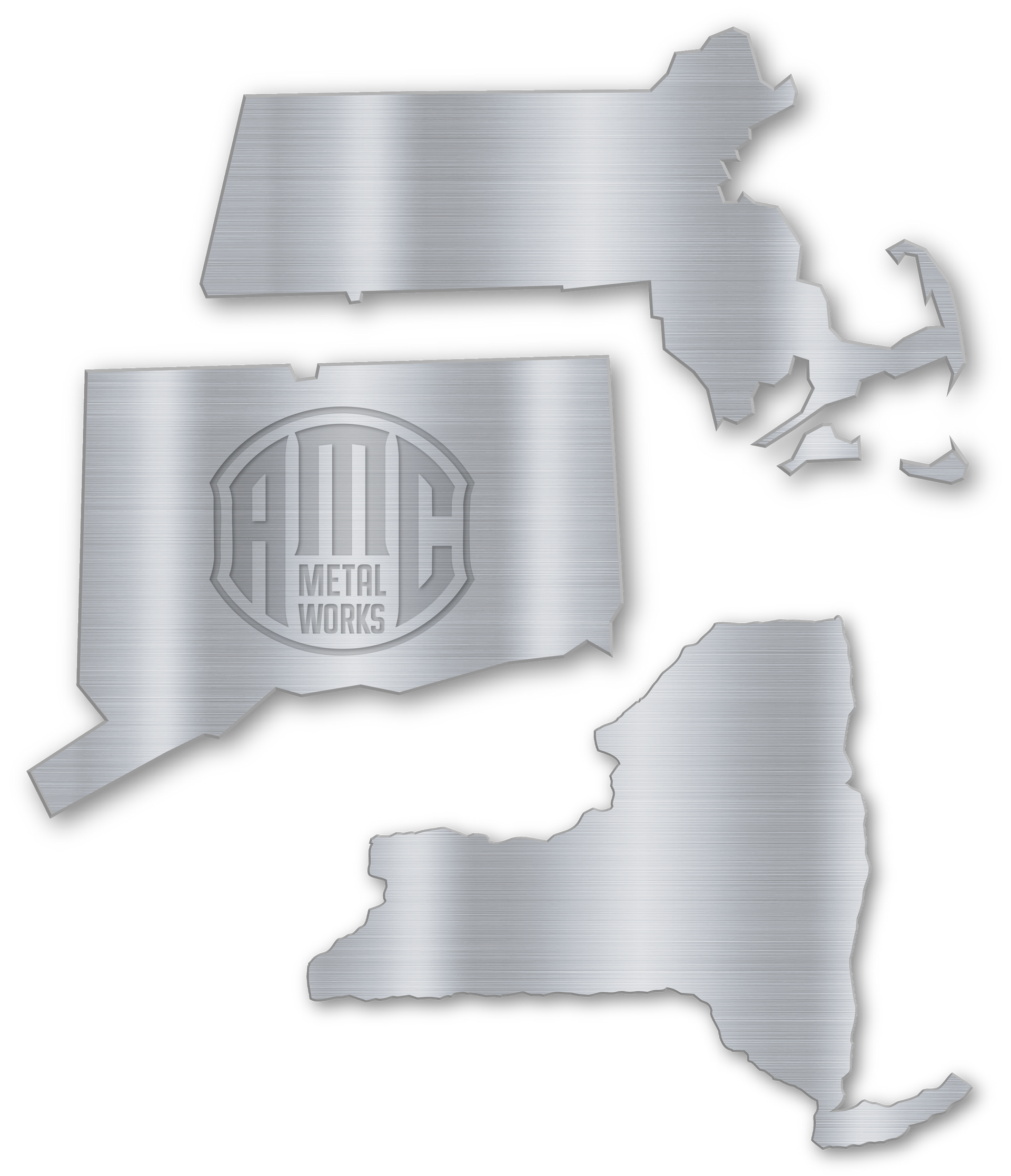 A metal map of Connecticut and Massachusetts