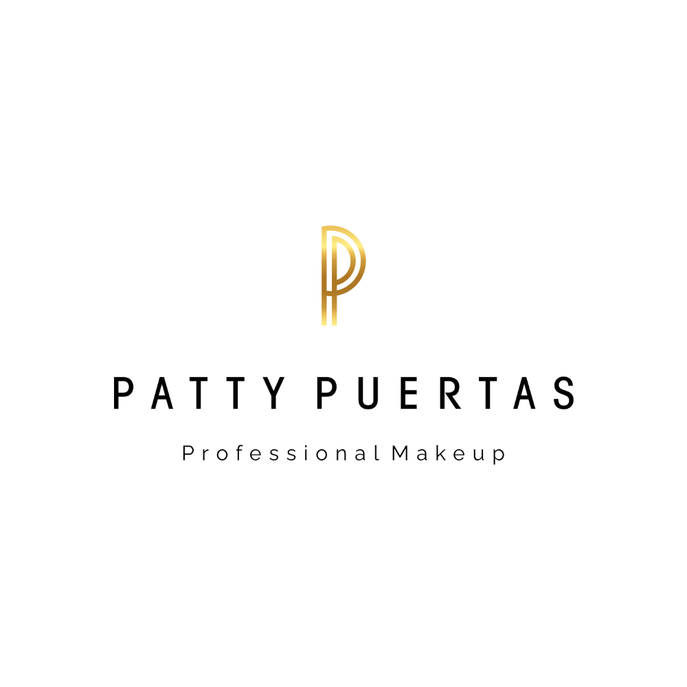 A logo for patty puertas professional makeup with a gold letter p on a white background.