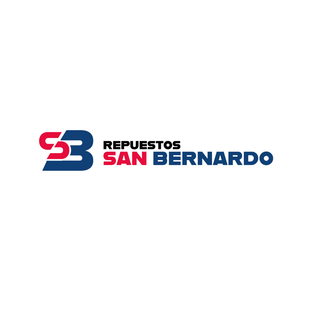 The logo for repuestos san bernardo is red , blue and white.