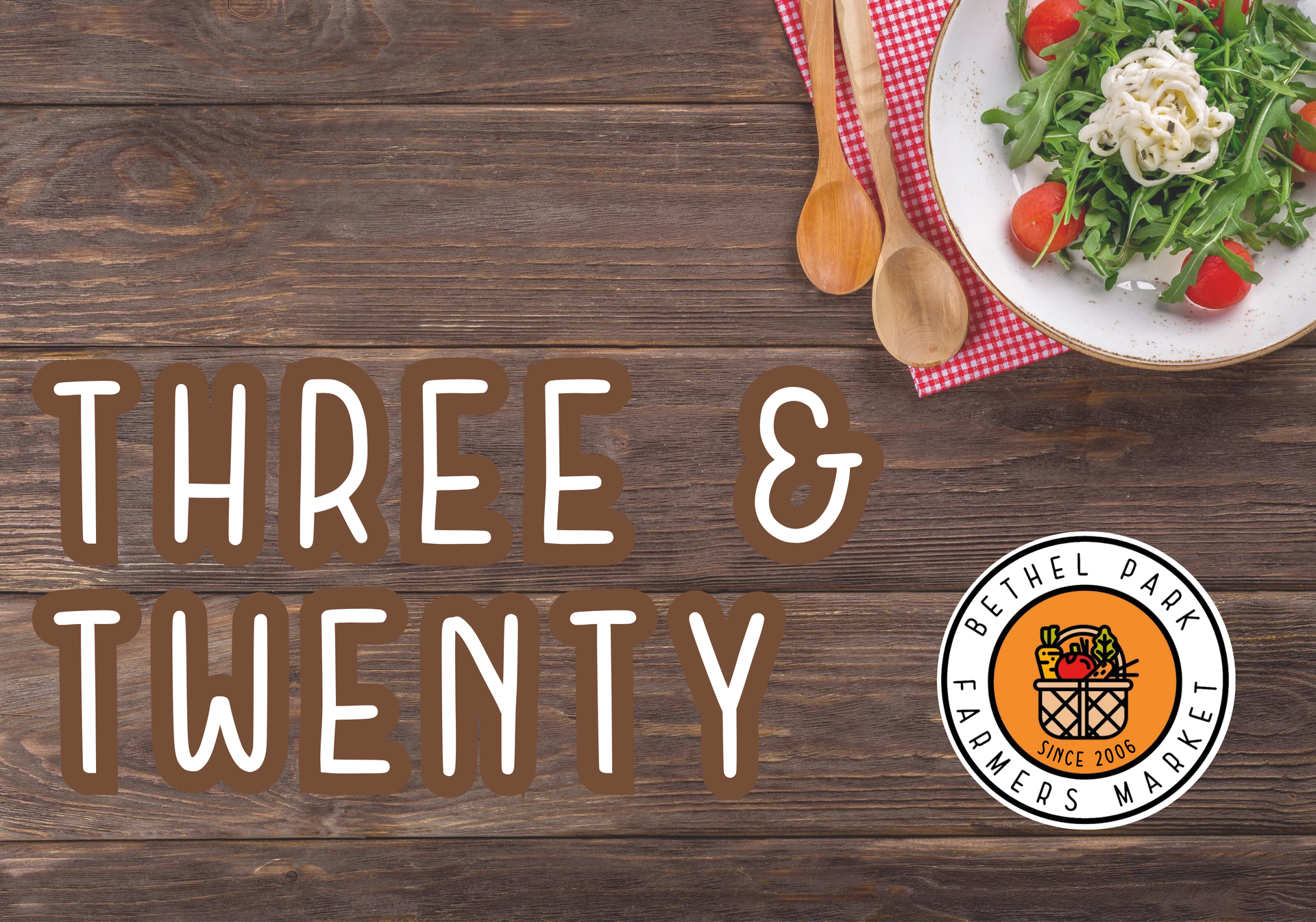 wooden background with bethel park farmers market logo and words
