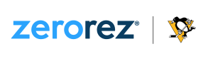 ZeroRez logo in blue with a vertical divider and the Pittsburgh Penguins logo on a white background