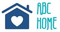 Blue house icon with a white heart and the text “ABC HOME” in teal