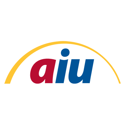 AIU logo in red and blue under a yellow arc