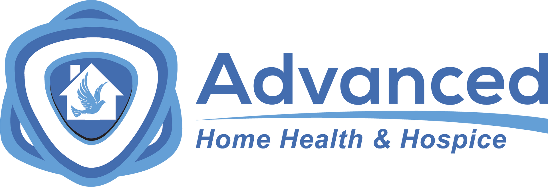 Advanced Home Health & Hospice blue logo with house and sailboat icon