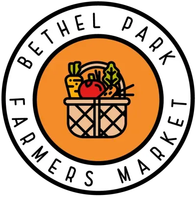 Bethel Park Farmers Market logo with a basket of produce on an orange circle